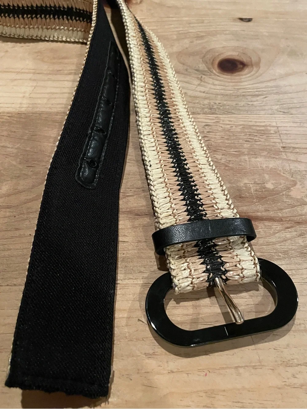 Brown Black Textured Woven Wide Belt beach lagum casual boho everyday OS